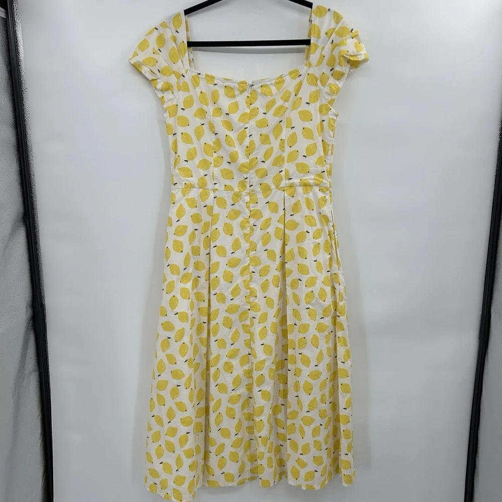 Eshakti Womens Sweetheart Lemon Print Cotton Dress Sz L Yellow Amalfi‎ Summer